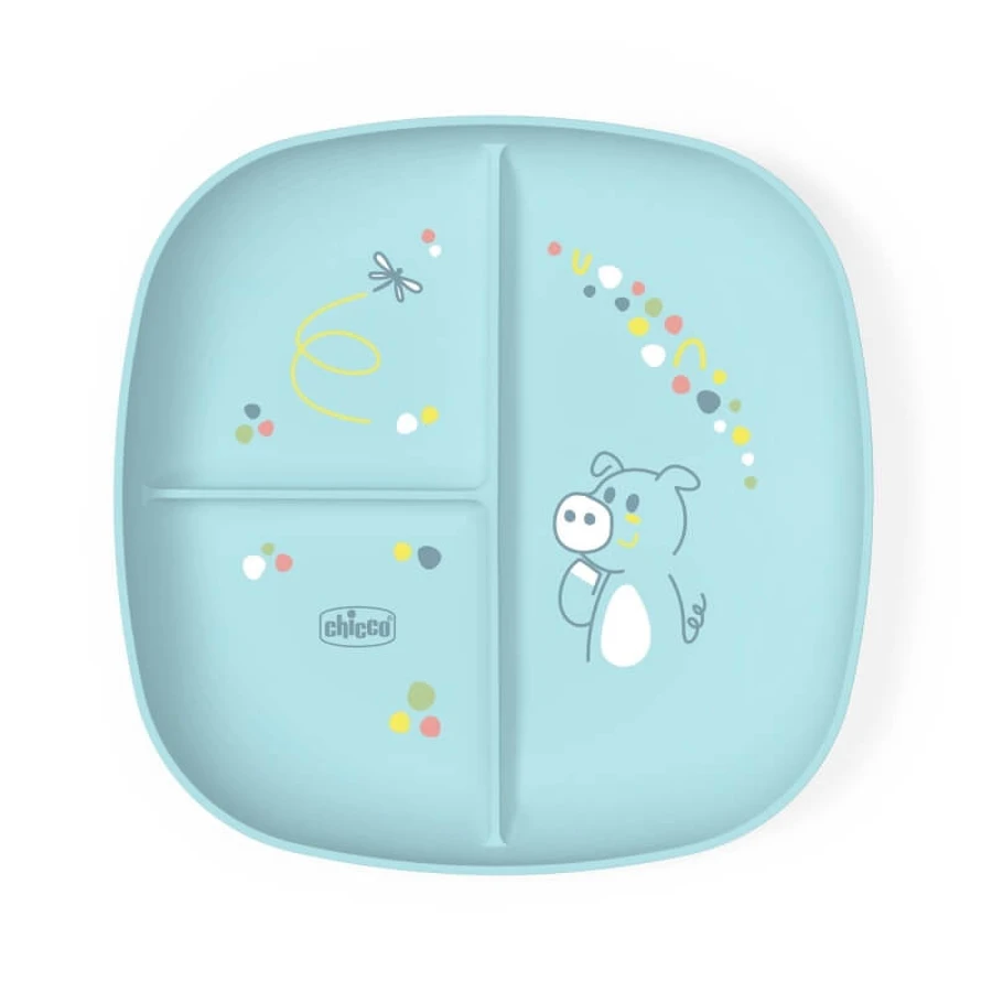 Chicco farfurie cu compartimente – farfurioară cu 3 compartimente, albastră, 12 luni+