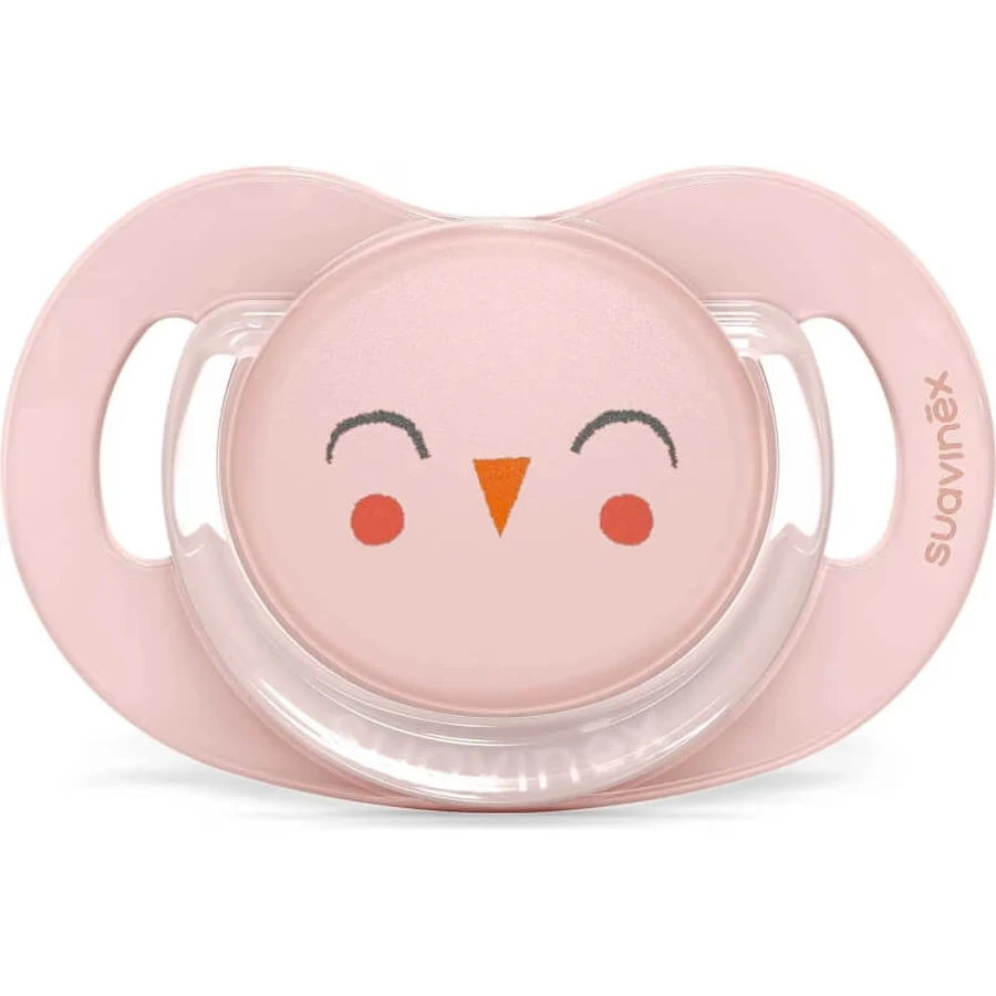 Suavinex Bonhomia – suzetă din silicon SX Pro 6-18 luni – bufniță roz