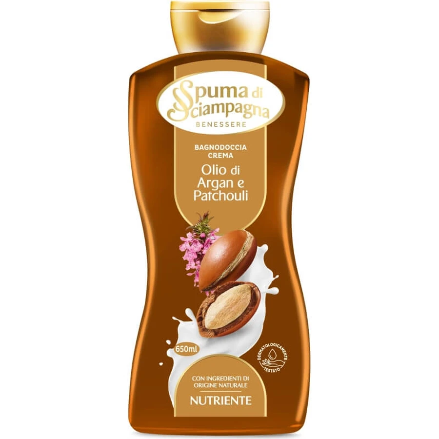 Piana szampańska z olejkiem arganowym i paczulą – odżywczy, kremowy żel pod prysznic, 650 ml: ceny i cechy