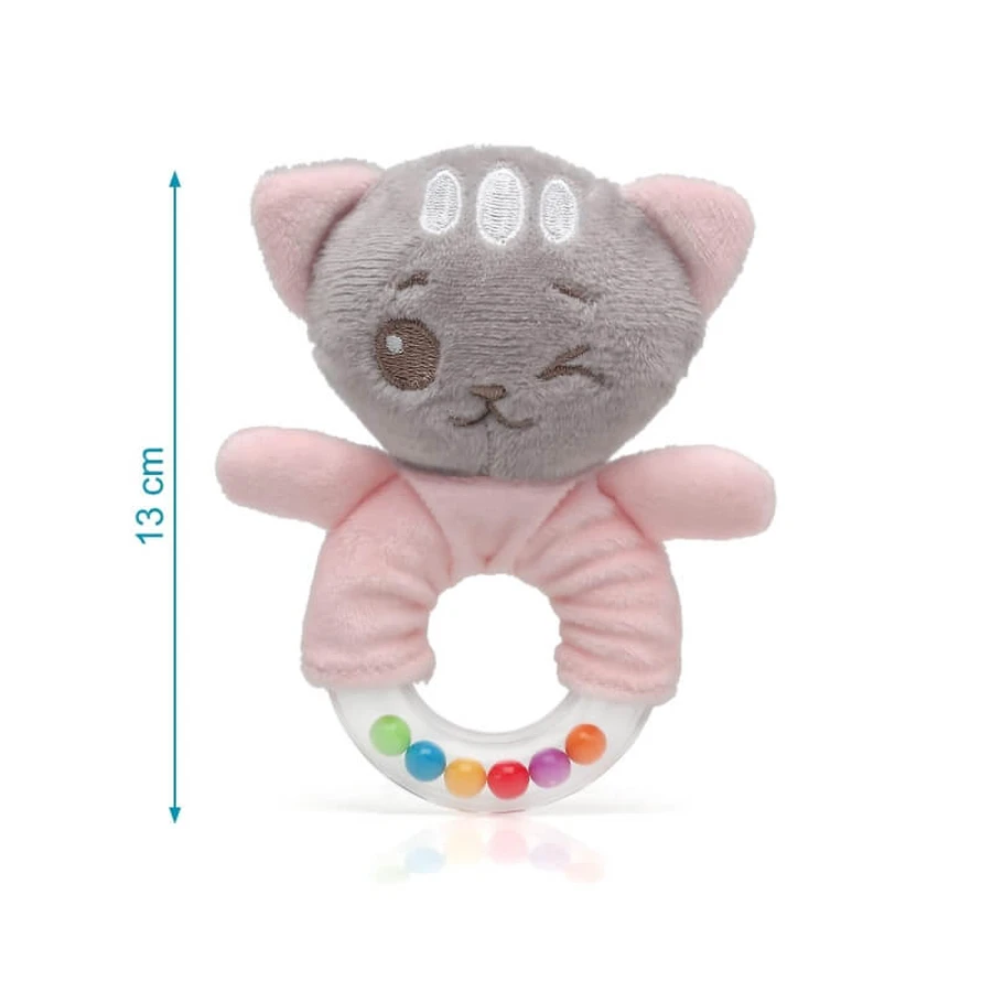Juguete de peluche con sonajero de Kiokids - Gatito rosa
