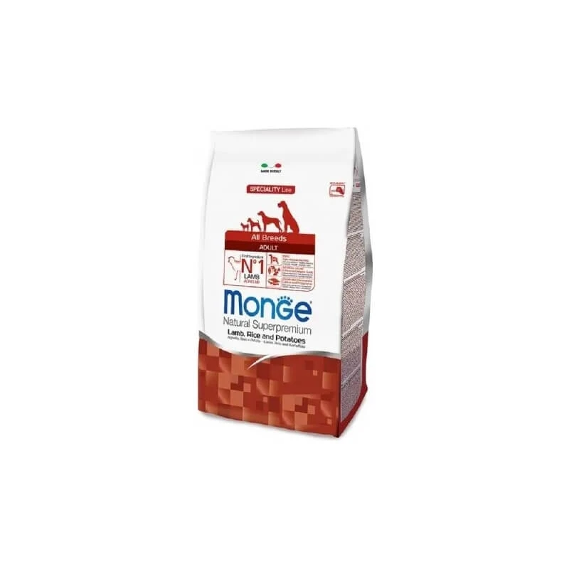 Monge Natural Superpremium droogvoer voor volwassen honden van alle rassen met lamsvlees en rijst, 12 kg