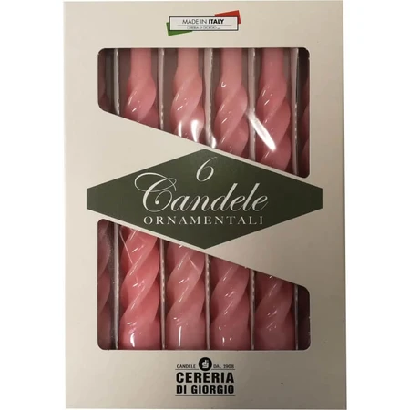 Giorgio's Candle Shop: 6 roze gelakte gedraaide kaarsen, één maat