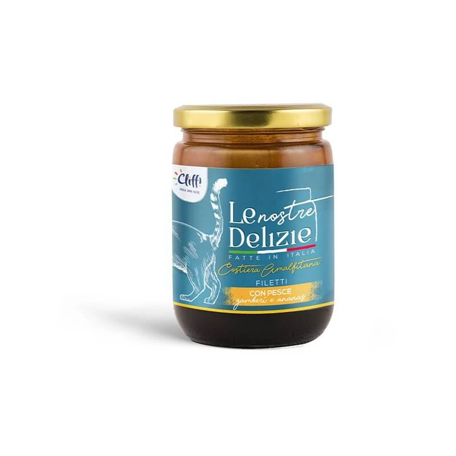 Chemi-vit Cliffi: Onze lekkernijen van de Amalfikust – vis, garnalen en ananas – complete kattenvoeding, 80 g