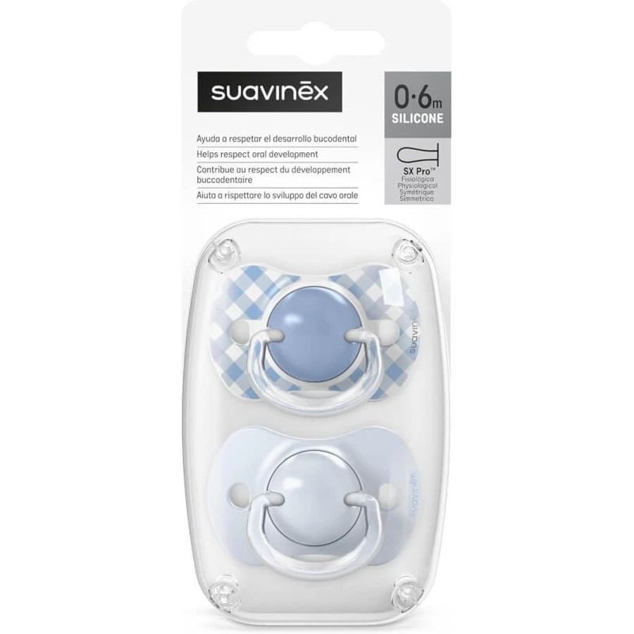Suavinex wild&amp;free - 2 suzete din silicon sx pro 0-6 luni, albastru deschis