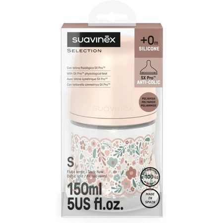Suavinex Wonderland – biberon cu debit lent – Liberty roz 150 ml