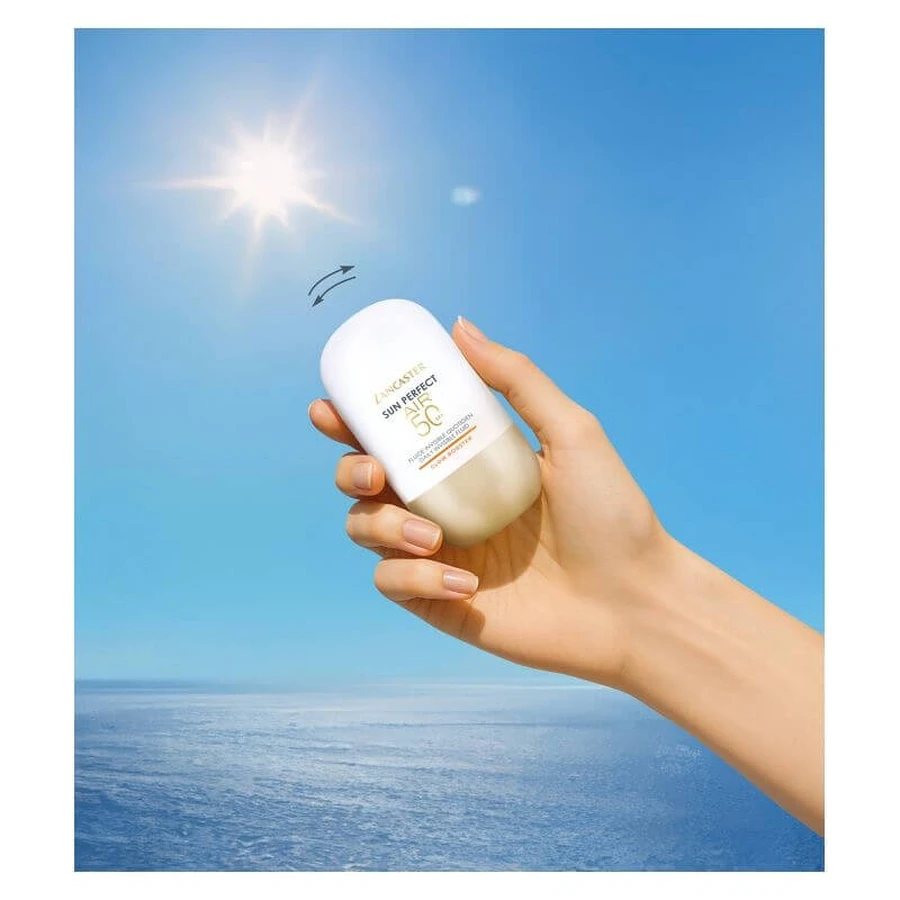 Lancaster Sun Perfect Air Cremă de protecție solară pentru față SPF 50, pentru uz zilnic, fluid invizibil, cu efect de strălucire, protecție ridicată, 40 ml