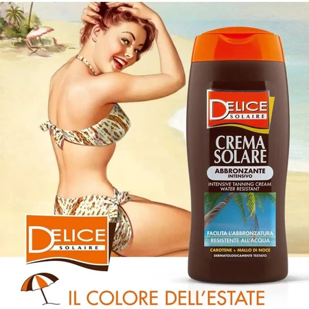 Crema solar bronceadora intensiva Delice - Crema resistente al agua con caroteno y cáscara de nuez, 250 ml