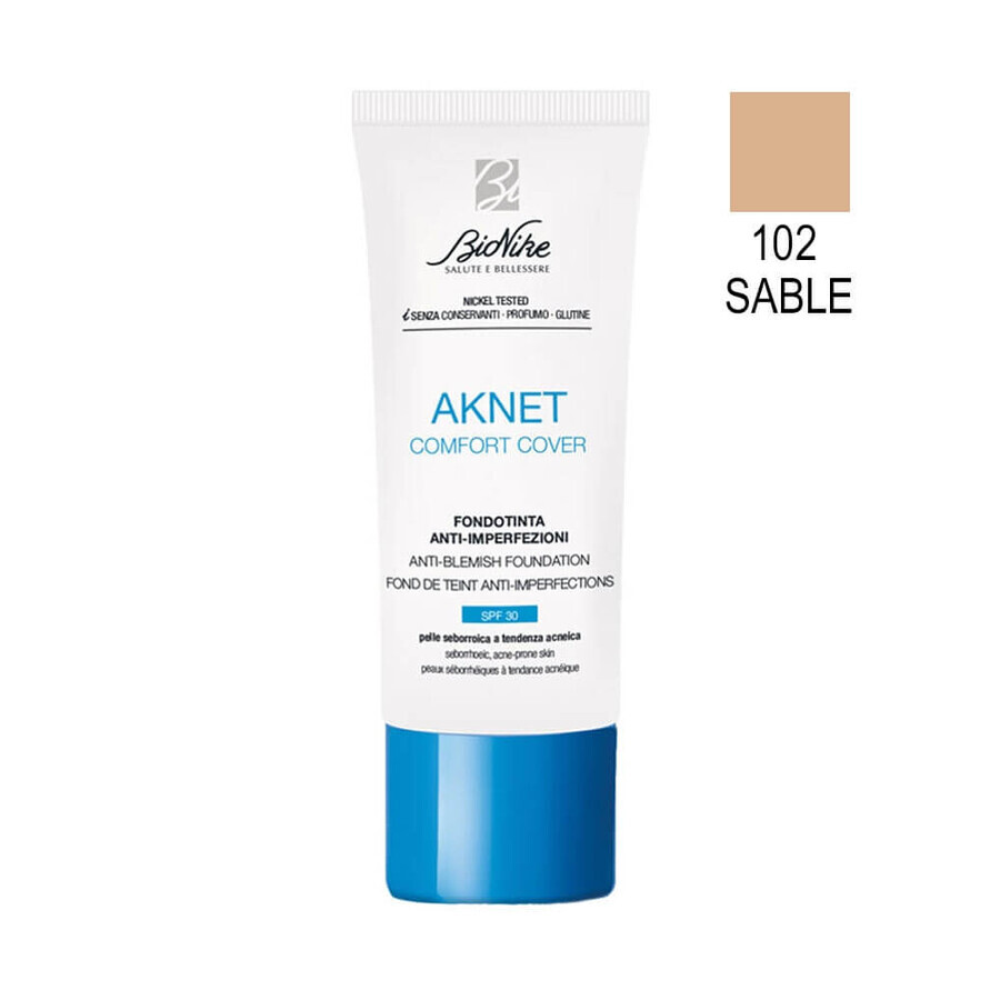 Aknet Comfort Cover 102 Sable foundation voor acne huid, 30ml, Bionike