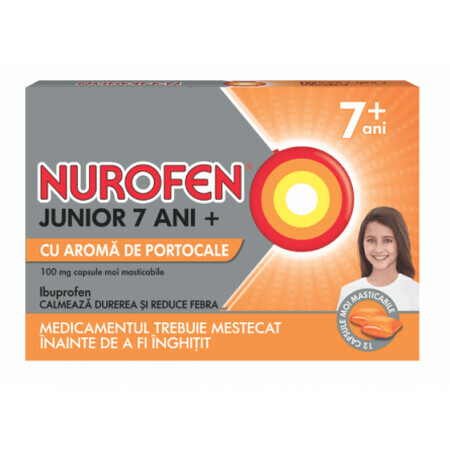 Nurofen Junior 7+ sinaasappel 100mg x 24cps.moi, Reckitt