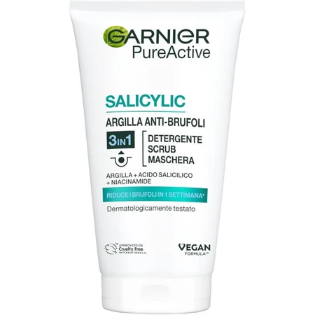 Garnier cu argilă salicilică anti-coșuri – demachiant, exfoliant și mască 3 în 1 – 150 ml