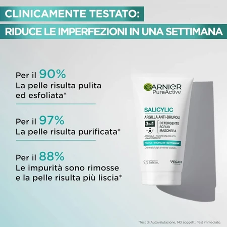 Garnier cu argilă salicilică anti-coșuri – demachiant, exfoliant și mască 3 în 1 – 150 ml