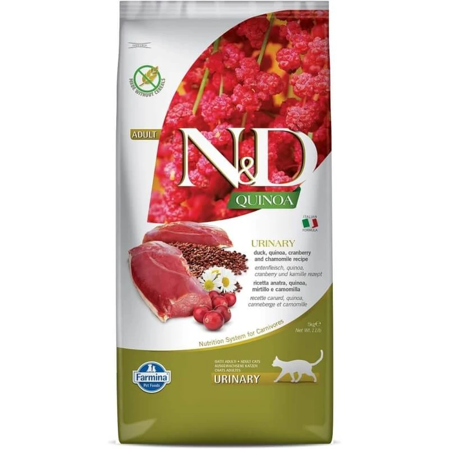 Farmina N&amp;d Urinary Quinoa with Duck, Blueberry, and Chamomile - Complete Food for Adult Cats, 5 kg