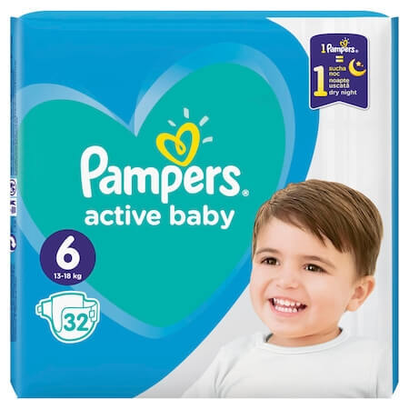 Pampers Actieve Babyluier, Nr. 6, 13-18 kg. 32 st.