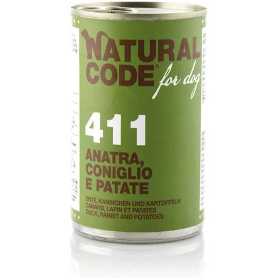 Natural Code 411 Eend, konijn en aardappelen – Compleet hondenvoer, 400 g