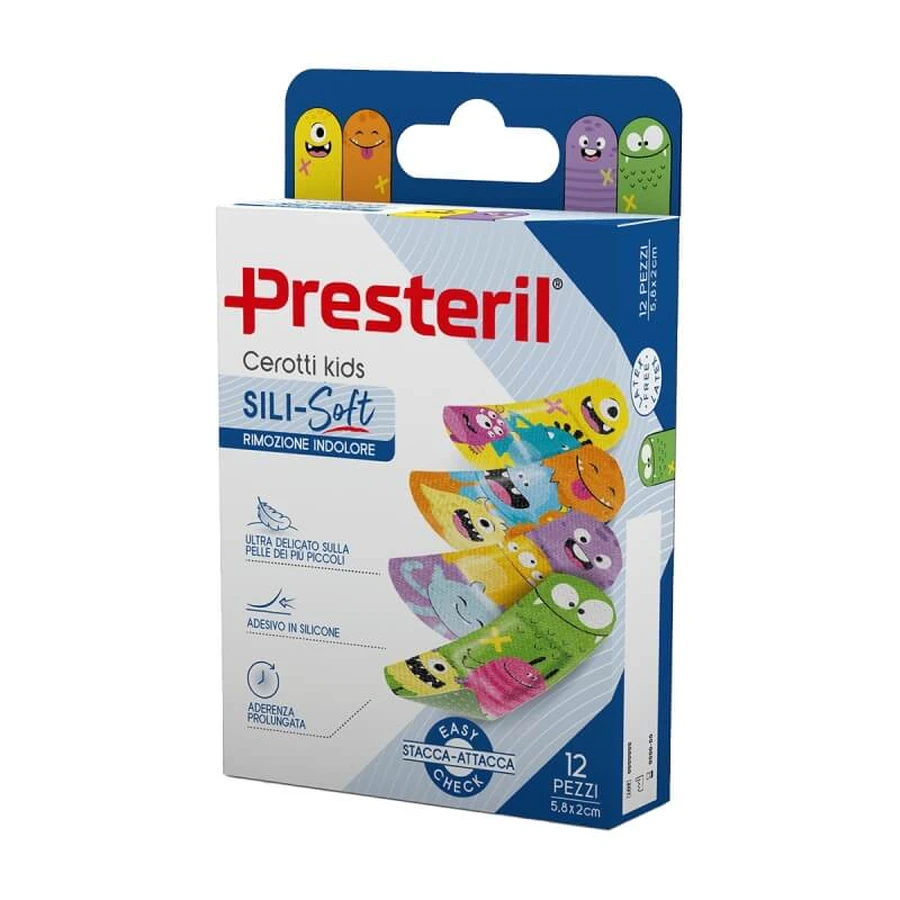 Presteril Sili-Soft Kids: 12 tiritas hipoalergénicas e indoloras para niños, de 5,8 x 2 cm