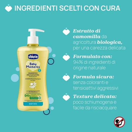 Chicco Baby Moments - Milde, traanvrije kamille-shampoo, vanaf 0 maanden, 500 ml