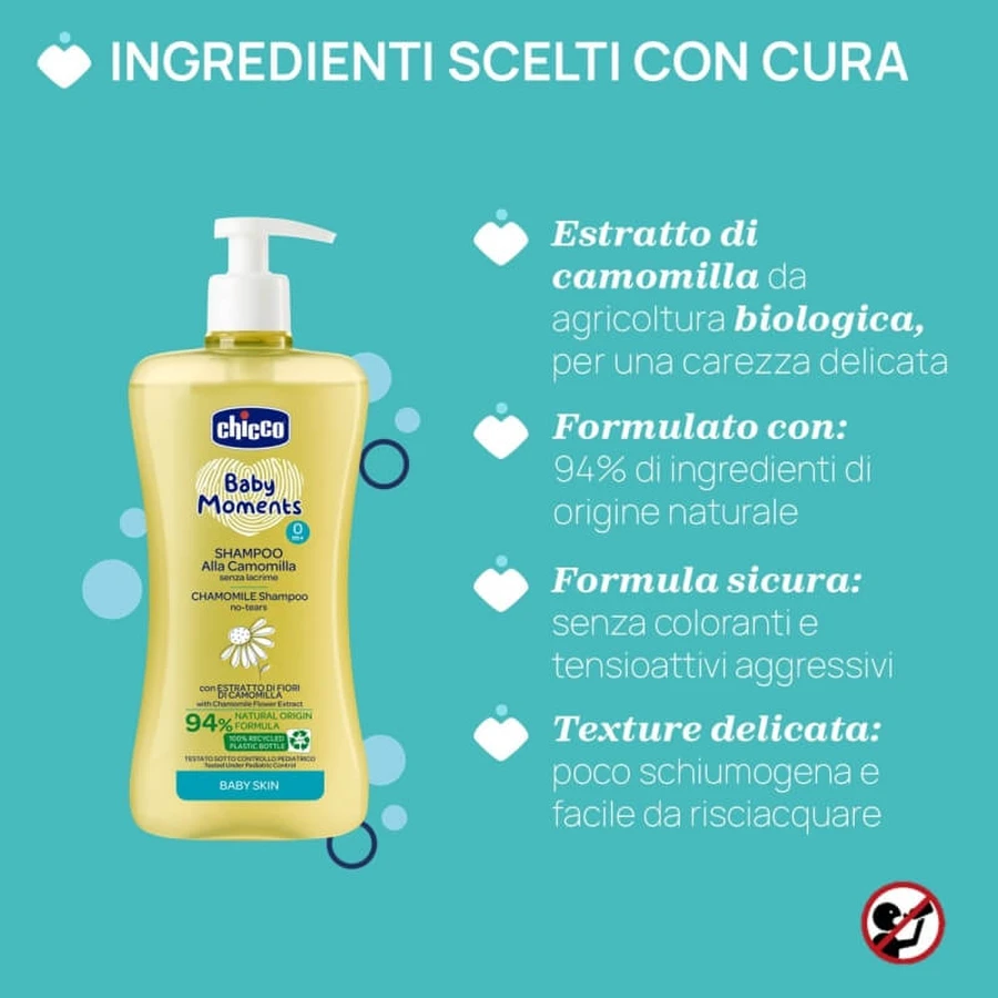 Chicco Baby Moments - Milde, traanvrije kamille-shampoo, vanaf 0 maanden, 500 ml