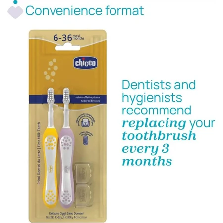 Brosse à dents double Chicco pour les premières dents, de 6 à 36 mois - Rose - Jaune