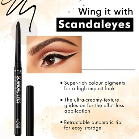 Rimmel Scandaleyes Exaggerate - Lápiz de ojos retráctil resistente al agua n.º 001, negro intenso