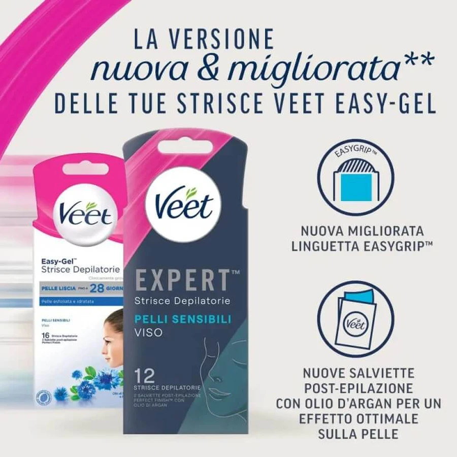 Veet Expert – 12 Enthaarungsstreifen für das Gesicht, für empfindliche Haut
