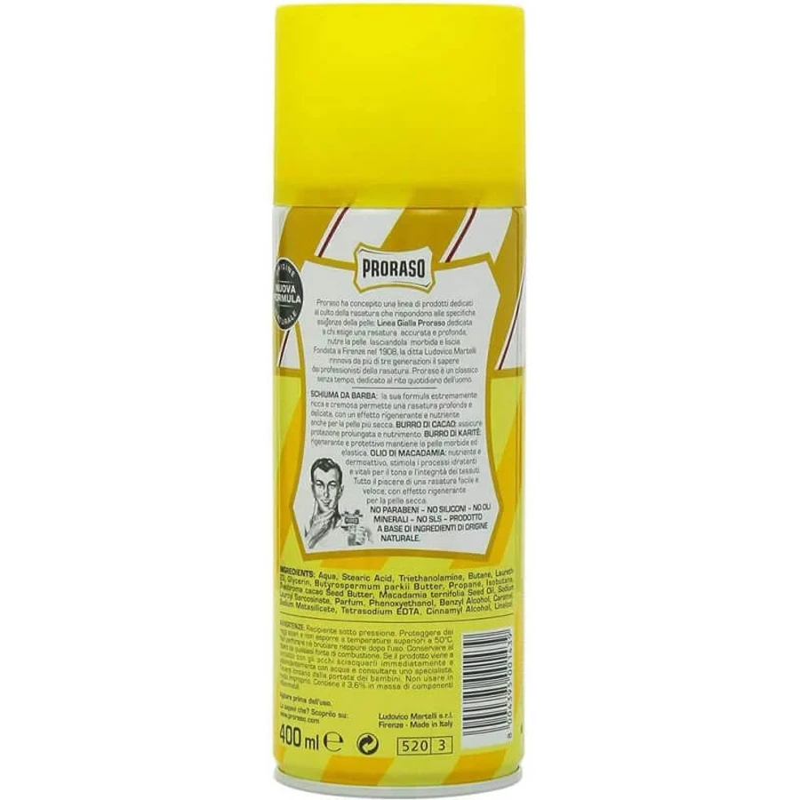 Mousse à raser nourrissante et régénérante Proraso pour tous les types de barbe, 400 ml