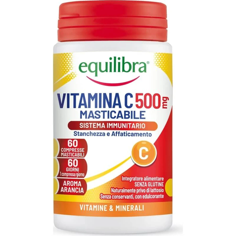 Equilibra Vitamin C 500 - Immune System Supplement, 60 Orange-Flavored Tablets