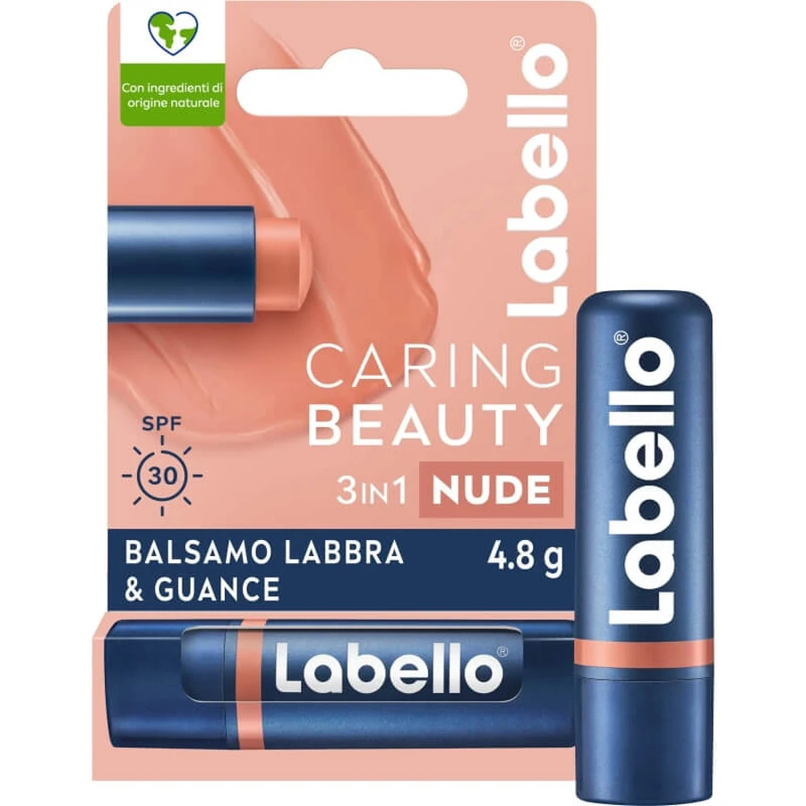 Labello Caring Beauty SPF 30 - Bálsamo 3 en 1 para labios y mejillas - Nude