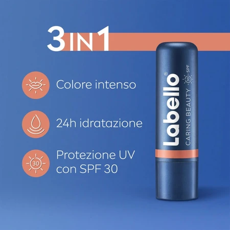 Labello Caring Beauty SPF 30 - Bálsamo 3 en 1 para labios y mejillas - Nude