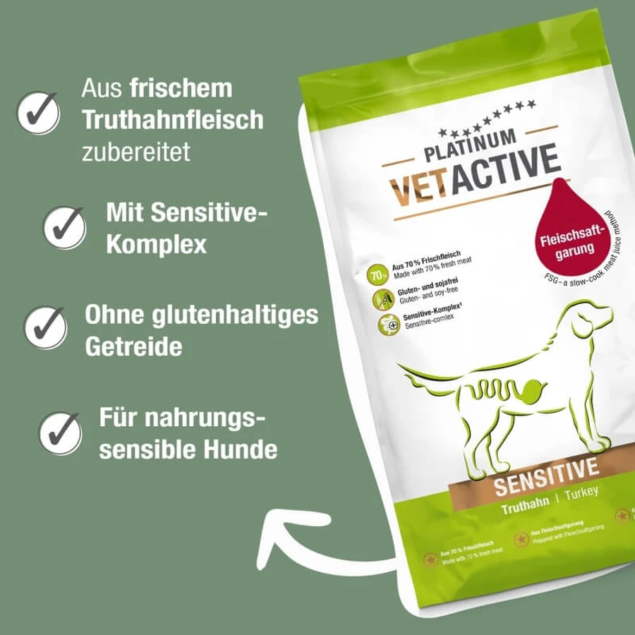 Platinum Vetactive Sensitive Kalkoen Hondenvoer - Compleet voer voor honden met een gevoelige maag-darm, 5 kg