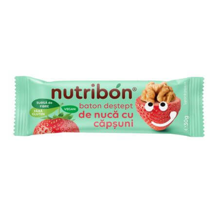 Barre végétalienne sans gluten aux noix et aux fraises, 30g, Nutribon