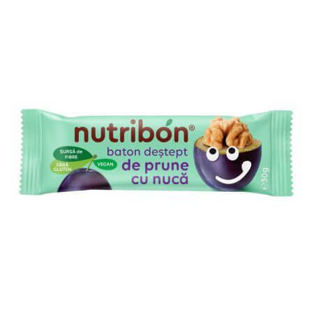 Barre de noix de prune végétalienne sans gluten, 30g, Nutribon