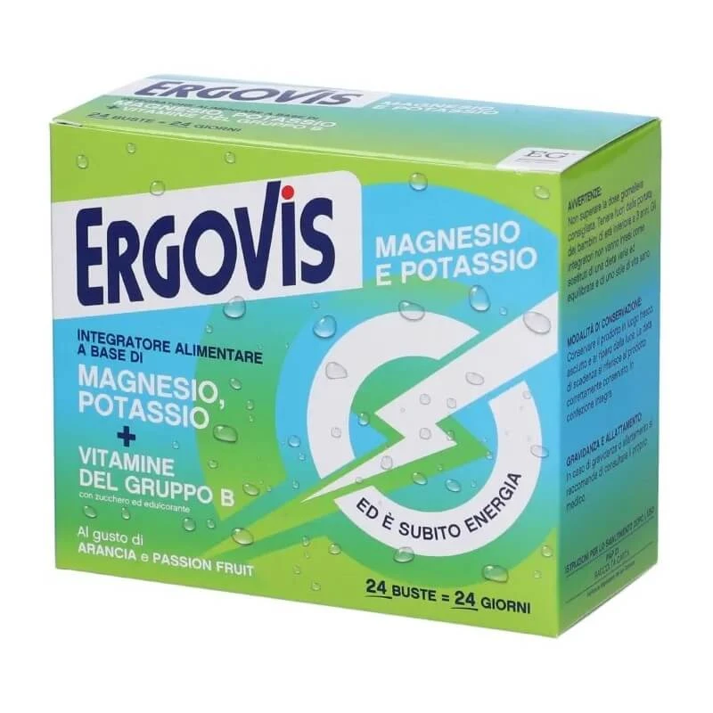 Ergovis Magnesium, kalium en B-vitamines met suiker, 24 zakjes – Energieverhogend supplement