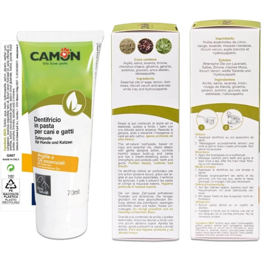 Camon Dentifricio in pasta -per igiene profonda di cani e gatti con argilla salvia e oli essenziali 70 ml