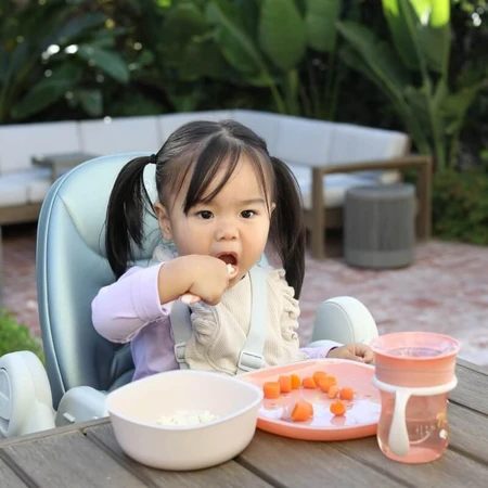 Ensemble complet pour la diversification alimentaire Chicco (à partir de 12 mois) - Kit comprenant un gobelet, un bol et une assiette plate antidérapante, couleur bleue