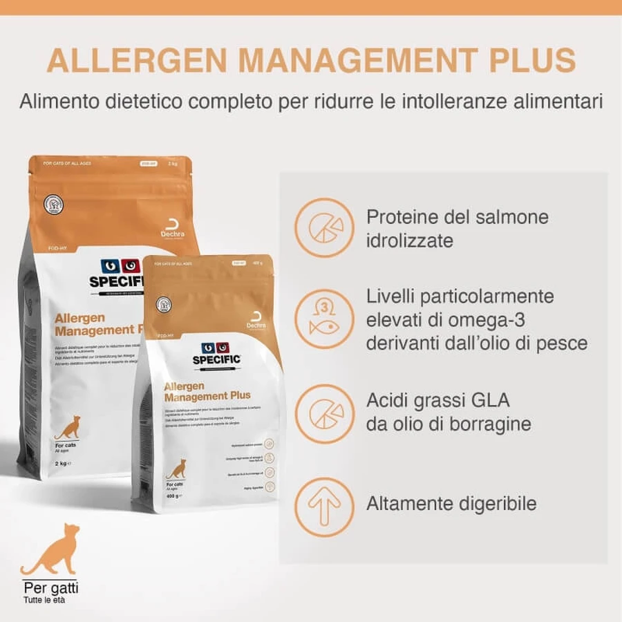 Dechra Specific allergen management plus – hrană pentru pisici cu alergii și probleme digestive, 400 g