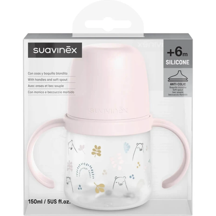 Suavinex My Family - Premier biberon avec poignée et tétine en silicone - Rose