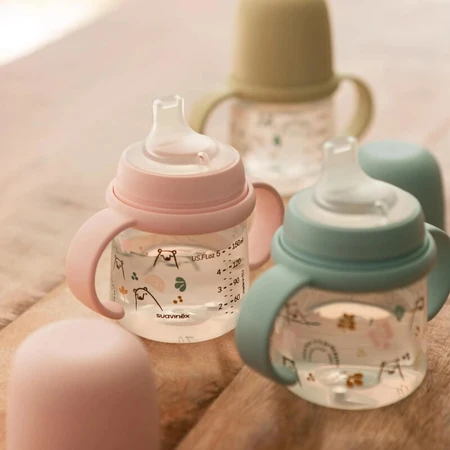 Suavinex My Family - Premier biberon avec poignée et tétine en silicone - Rose