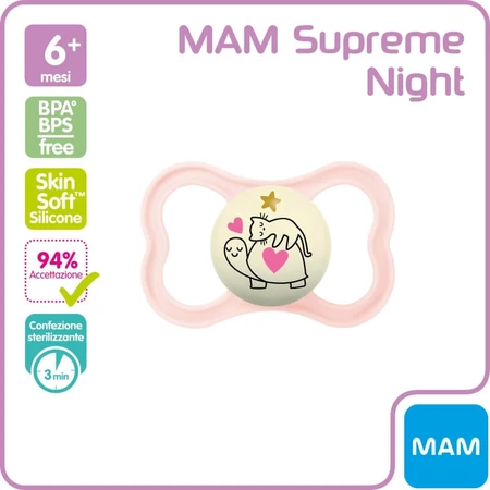 Mam Supreme Night – Leuchtender Schnuller mit Silikonsauger, ab 6 Monaten