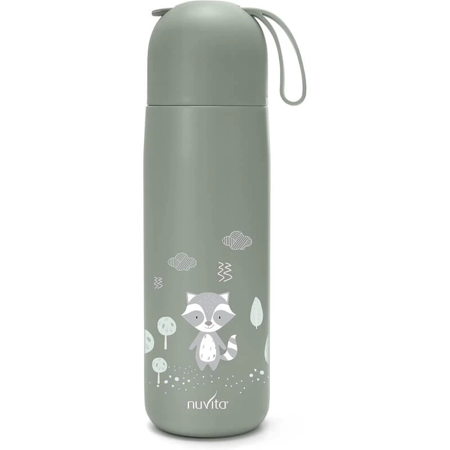 Nuvita Thermos - Botella térmica con asa ajustable de silicona, verde salvia, 400 ml