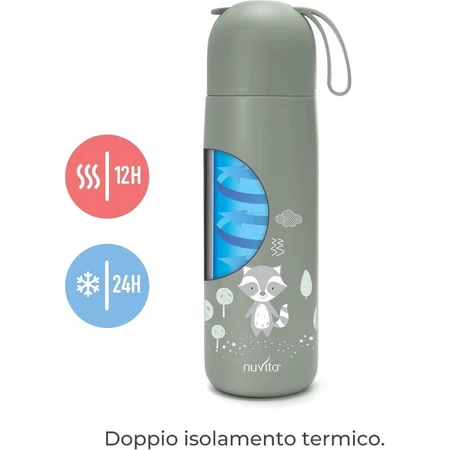 Nuvita Thermos - Botella térmica con asa ajustable de silicona, verde salvia, 400 ml