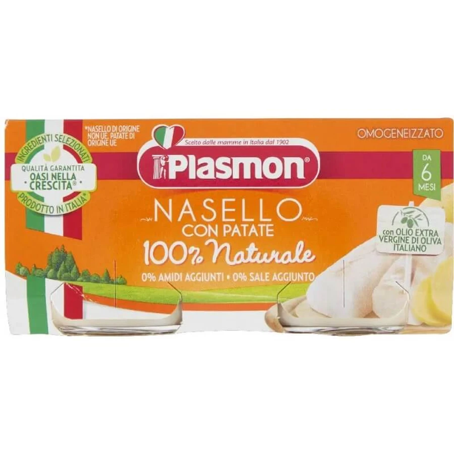 Puré de merluza y patata homogeneizado de Plasmón, 80 g x 2 unidades