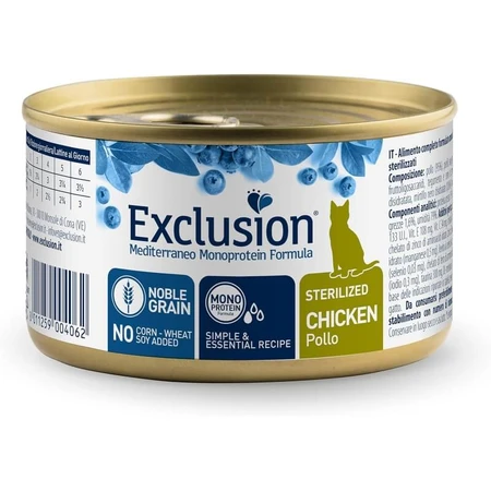 Exclusion Mediterraneo Monoprotein Sterilized Chicken – kompletna karma mokra dla dorosłych kotów po sterylizacji, 85 g: ceny i cechy