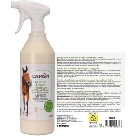 Camon beschermende lotion voor paarden met kalmerende en zuiverende neemolie voor de geïrriteerde huid, 1000 ml