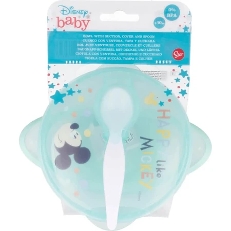 Stor Disney Baby Mickey – farfurie cu ventuză, capac și lingură