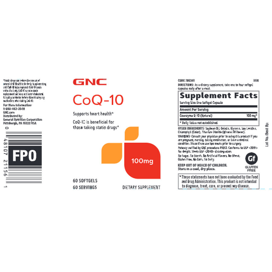 Natuurlijk co-enzym Q-10, 400 mg, 60 capsules, GNC