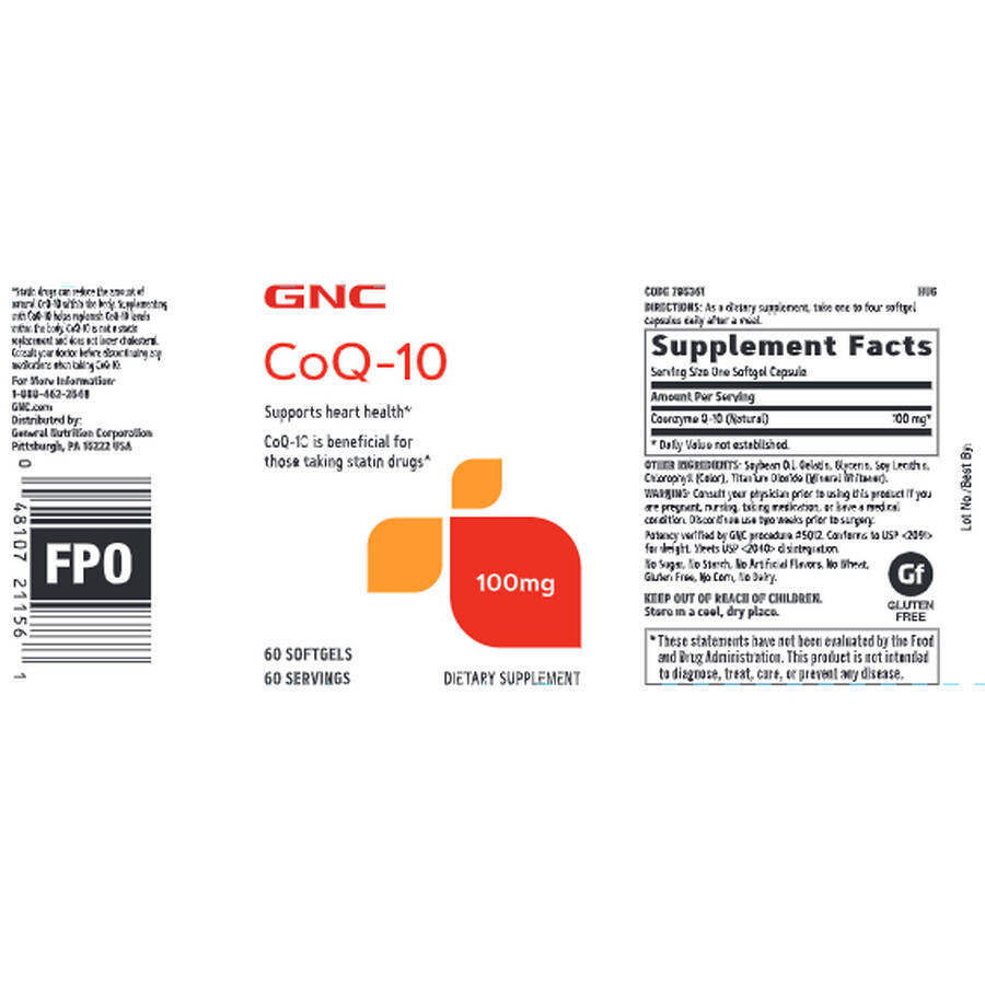 Coenzyme Q-10 naturel, 400 mg, 60 gélules, GNC