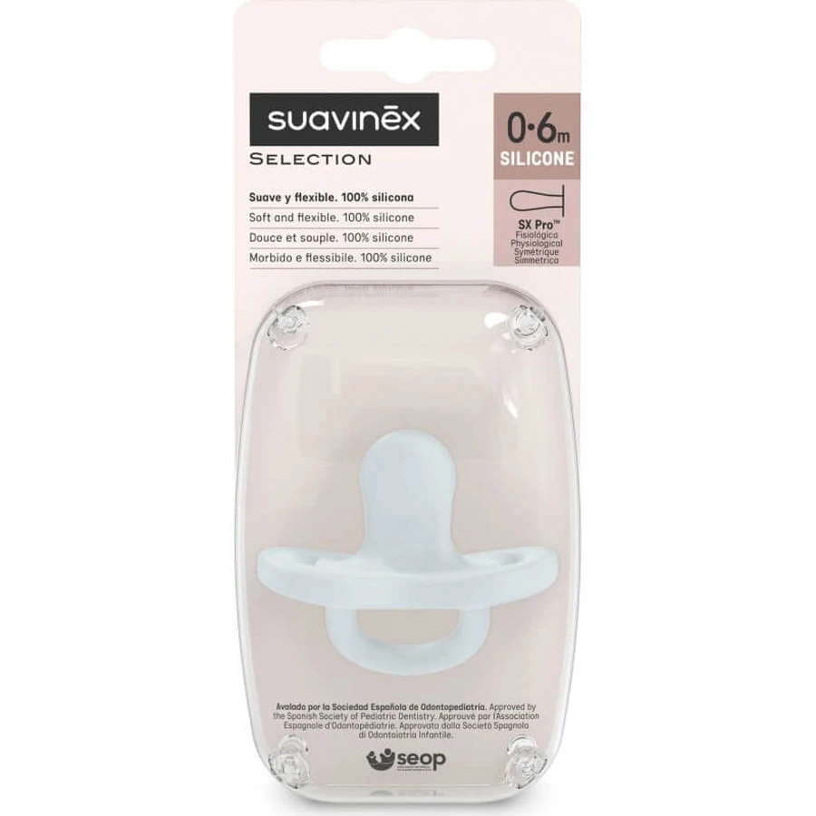 Suavinex Selection Color Essence - Sucette en silicone 0-6 mois - Bleu clair