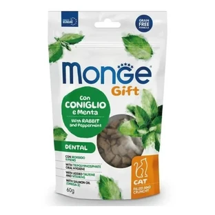 Monge Gift cu iepure și mentă – gustare pentru pisici adulte, pentru igiena orală, 60 g