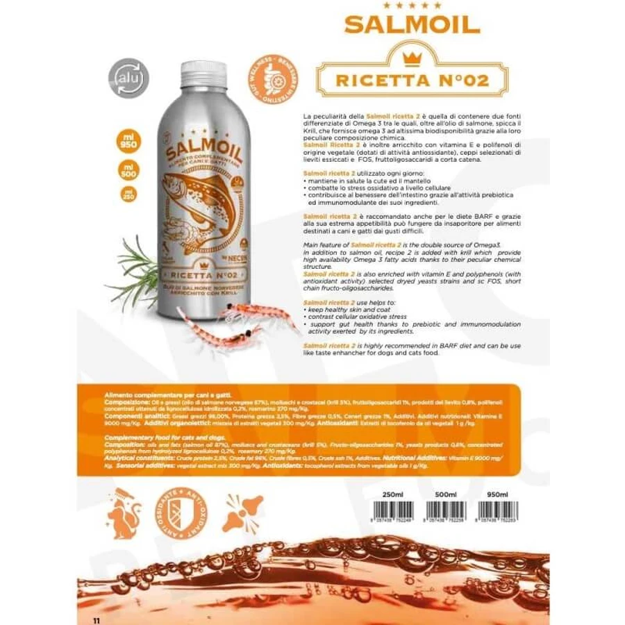 Necon Tiernahrung Necon Lachs Rezept Nr. 2 – Ergänzungsfuttermittel für Hunde und Katzen, 950 ml