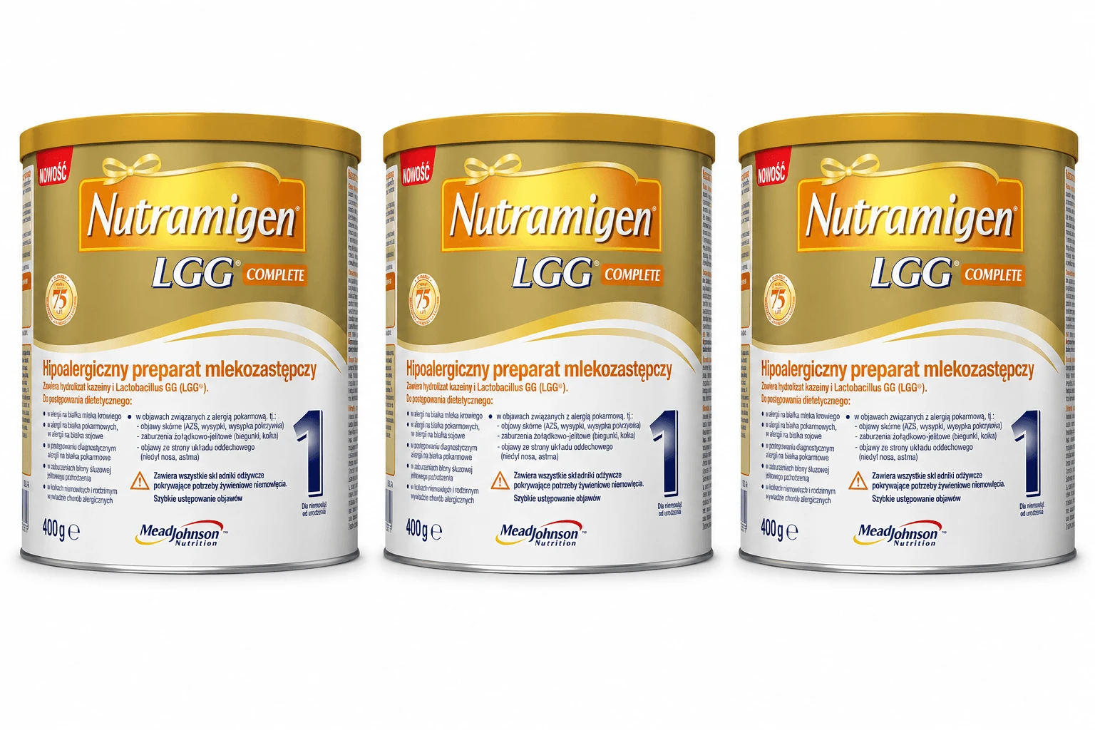 Nutramigen 1 LGG Complete hypoallergene zuigelingenvoeding vanaf de geboorte, 3×400 g, Mead Johnson